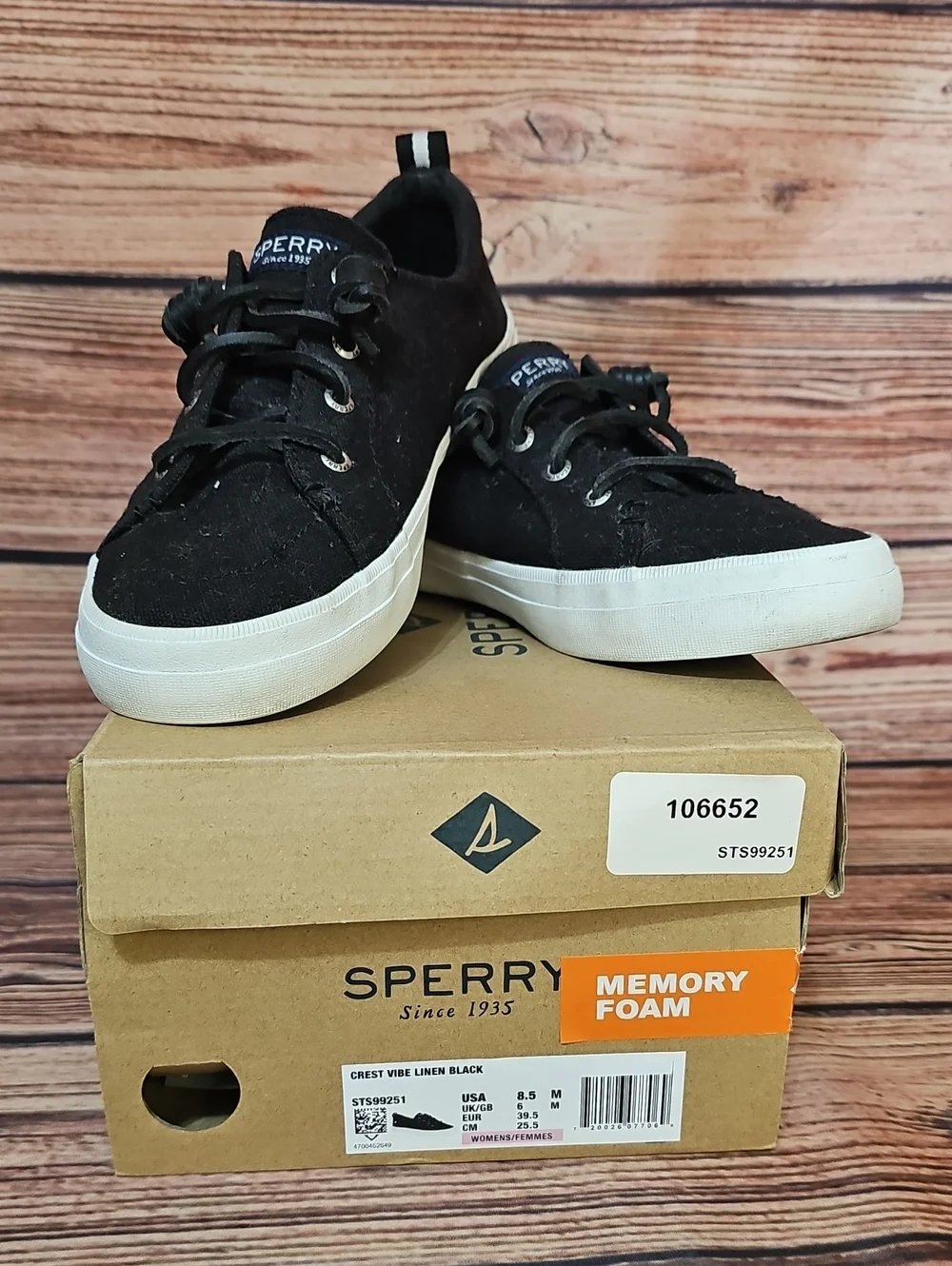 Sperry Womens Black Low-Top Sneakers with White Soles